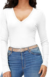 Ribbed Knit V Neck Long Sleeve Shirt