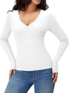 Ribbed Knit V Neck Long Sleeve Shirt