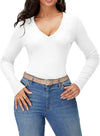 Ribbed Knit V Neck Long Sleeve Shirt