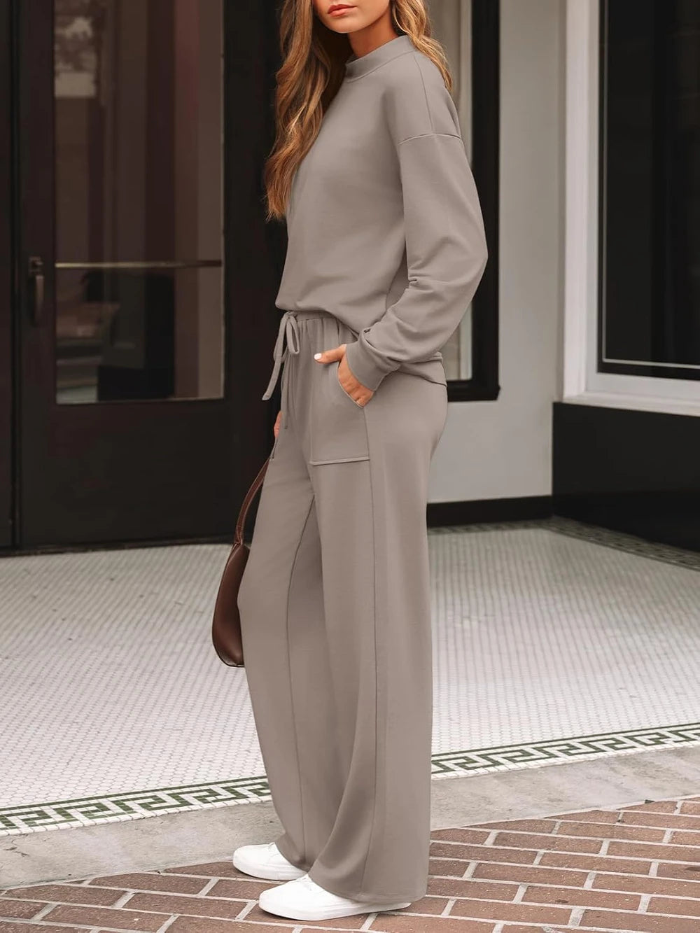 Mock Neck Wide Leg Lounge Set