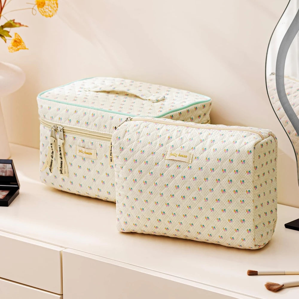 Quilted Floral Makeup Bag