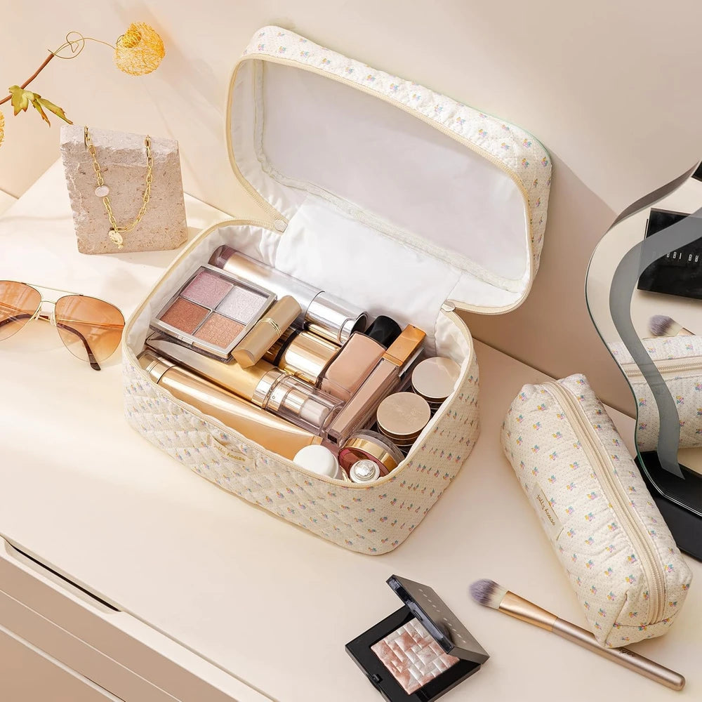 Quilted Floral Makeup Bag